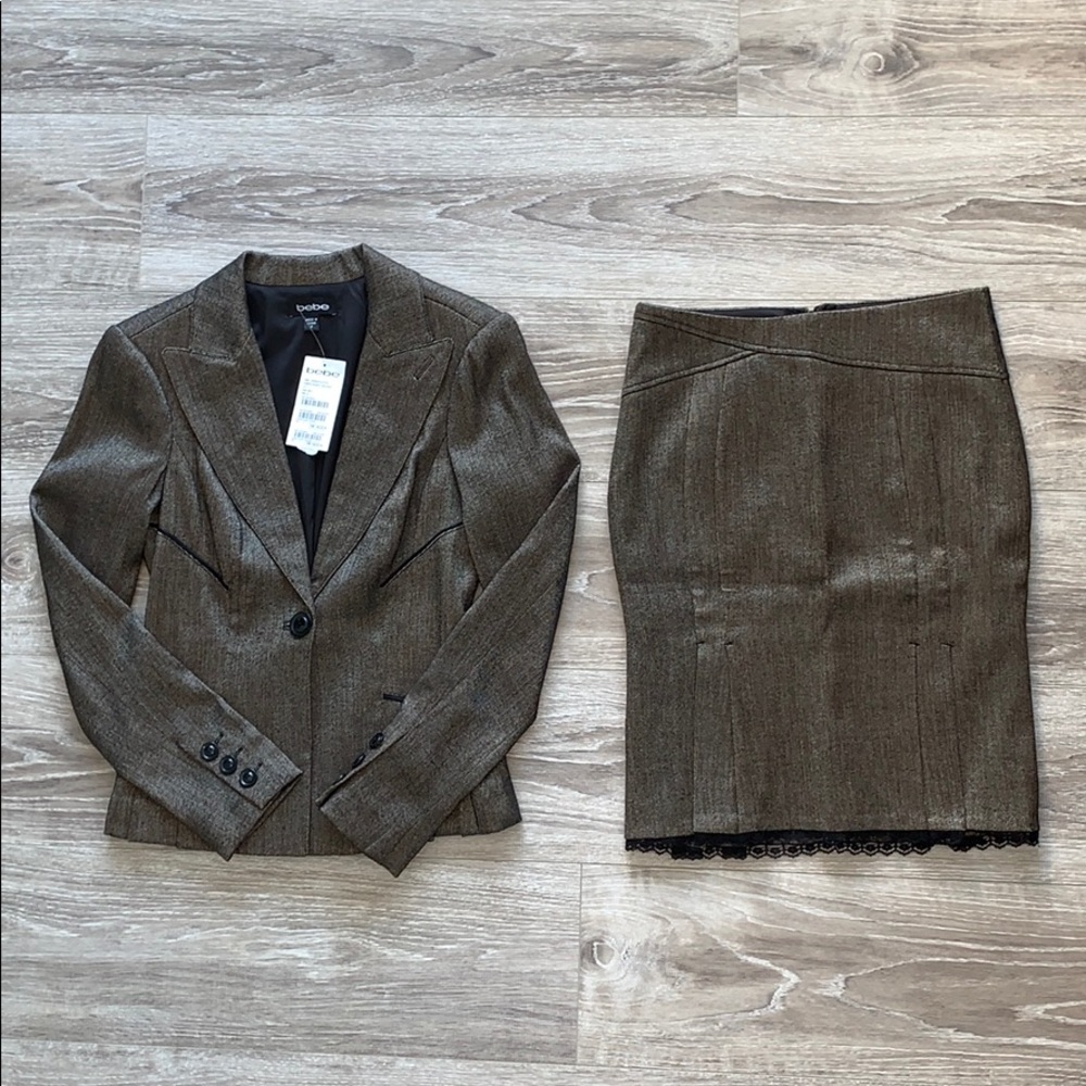 Bebe Brown Two Piece Skirt Suit.